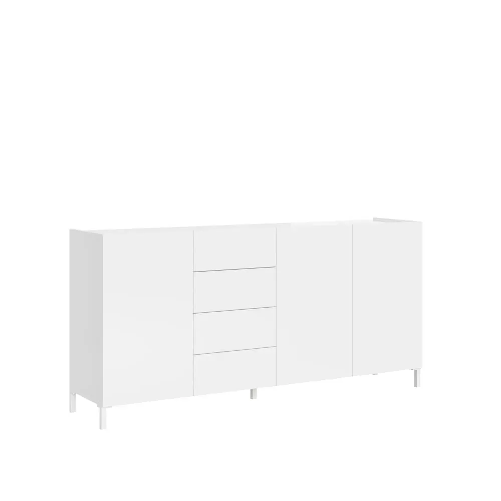 Buffet bas 3 portes et 4 tiroirs 174x40x84cm effet bois blanc brillant