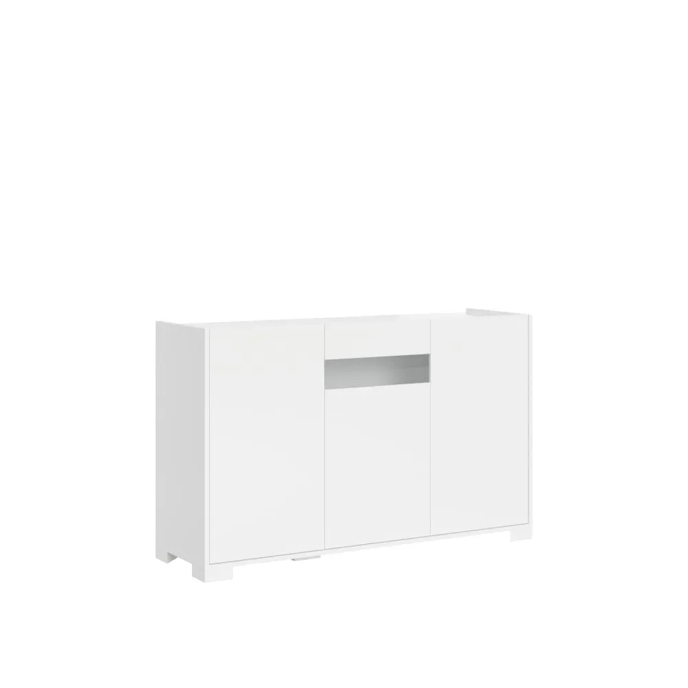 Buffet bas 3 portes 130x40x81 cm effet bois blanc brillant