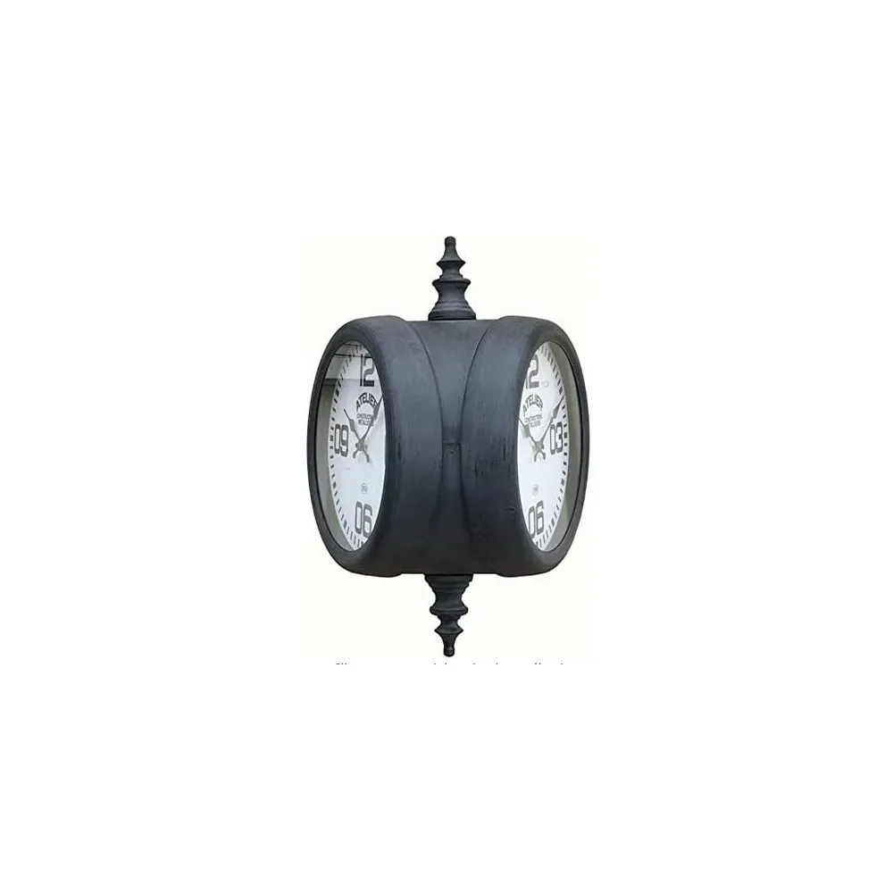 Horloge murale décorative gare double face vintage métal gris 57 cm