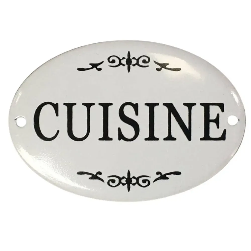 Plaque de porte décorative vintage cuisine fer blanc noir 10.5x8cm