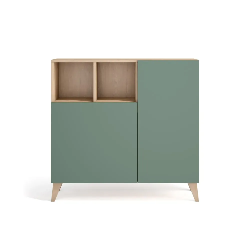 Meuble à chaussures en mélamine chêne clair portes vertes 87x90x27 cm