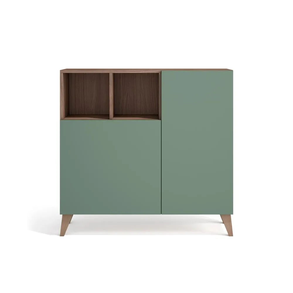 Meuble à chaussures en mélamine noyer portes vertes 87x90x27 cm