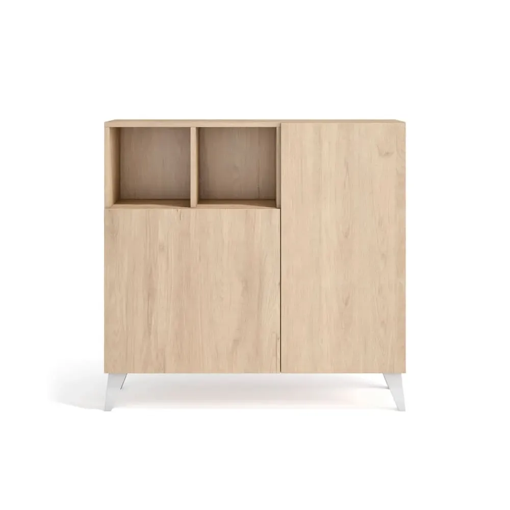 Meuble à chaussures en mélamine chêne clair pieds blancs 87x90x27 cm