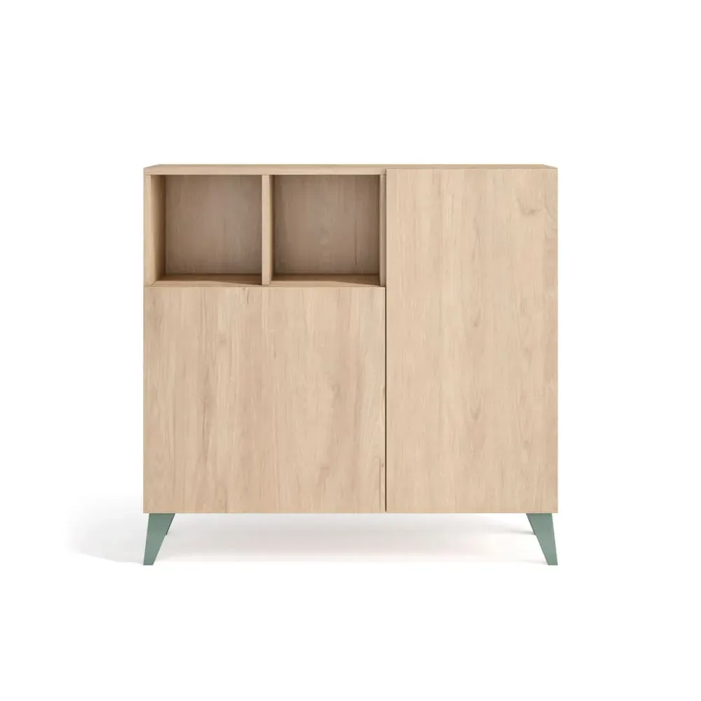 Meuble à chaussures en mélamine chêne clair pieds verts 87x90x27 cm