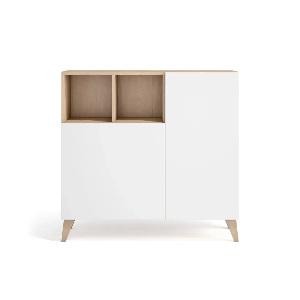 Meuble à chaussures, mélamine chêne clair portes blanches 87x90x27