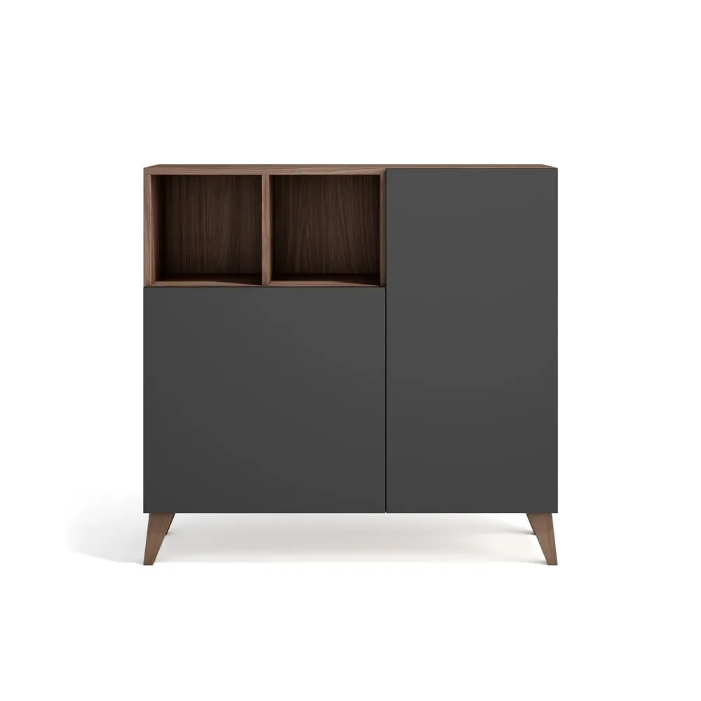 Meuble à chaussures en mélamine noyer portes graphite 87x90x27 cm