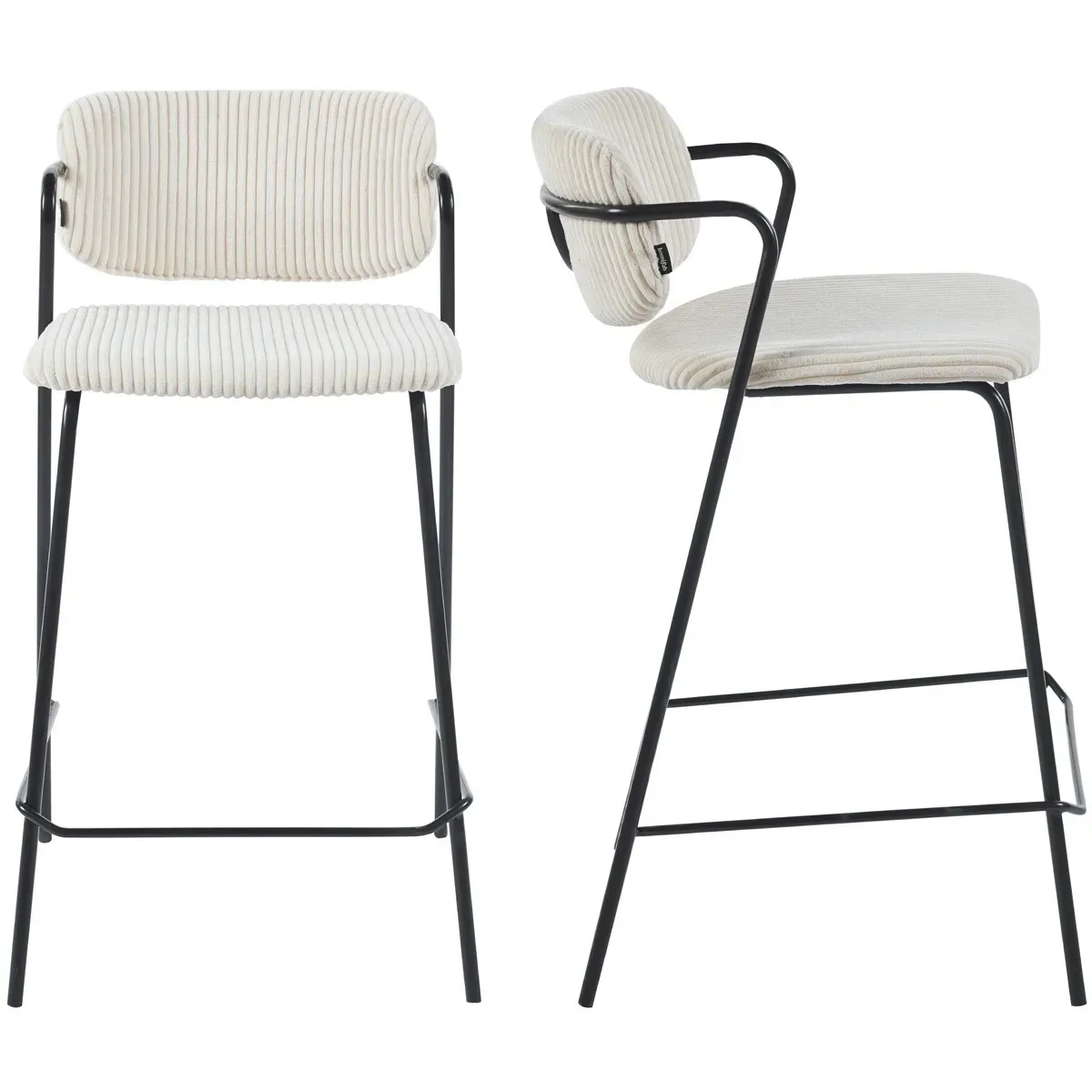 Lot de 2 tabourets de bar en velours côtelé beige