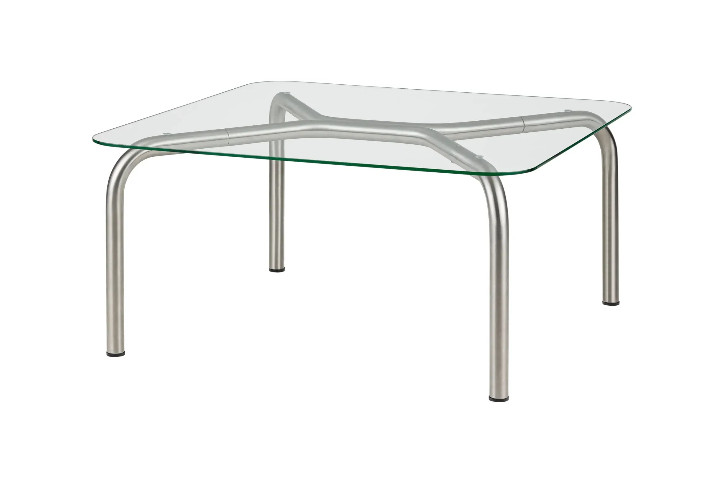 Table basse en acier brossé avec plateau en verre