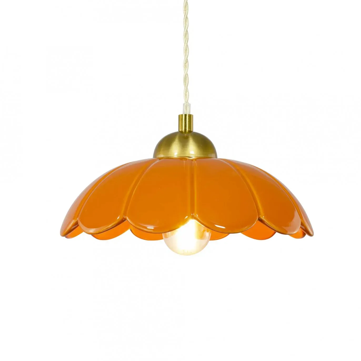 Suspension en céramique avec son équipement en textile et métal orange