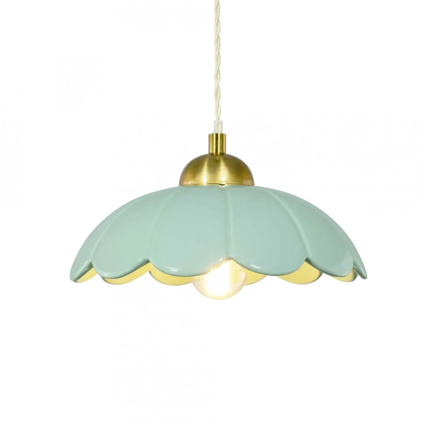 Suspension en céramique avec son équipement en textile et métal vert