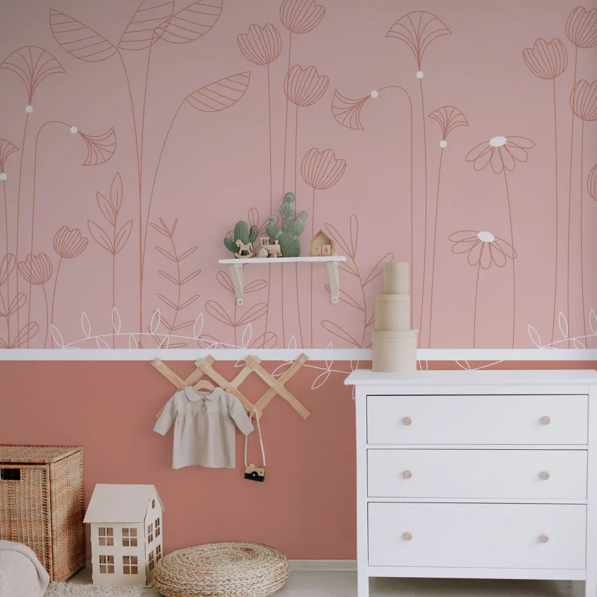 Papier peint panoramique enfant mélodie des plantes rose 525x250cm