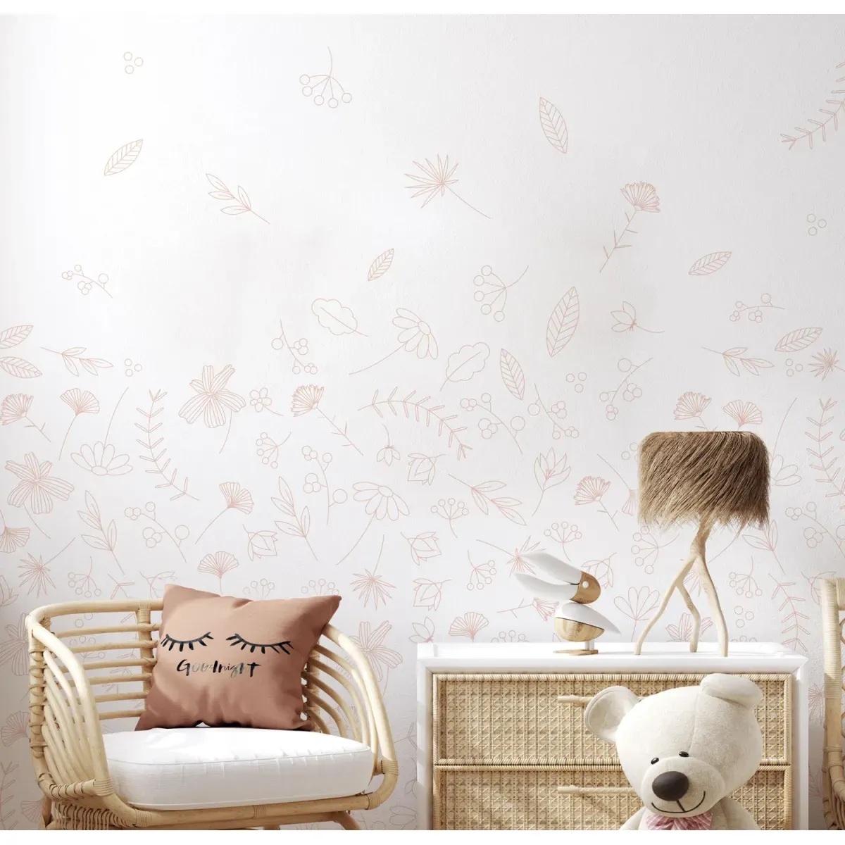 Papier peint panoramique enfant danse des feuilles beige 375x250cm