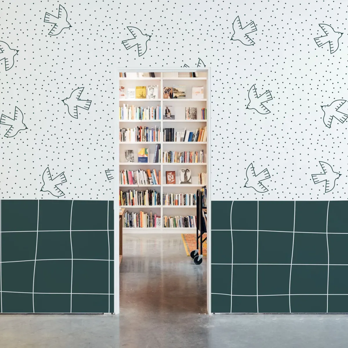 Papier peint panoramique enfant oiseaux vert 300x250cm