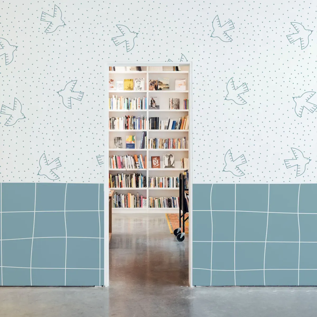 Papier peint panoramique enfant oiseaux bleu ciel 375x250cm