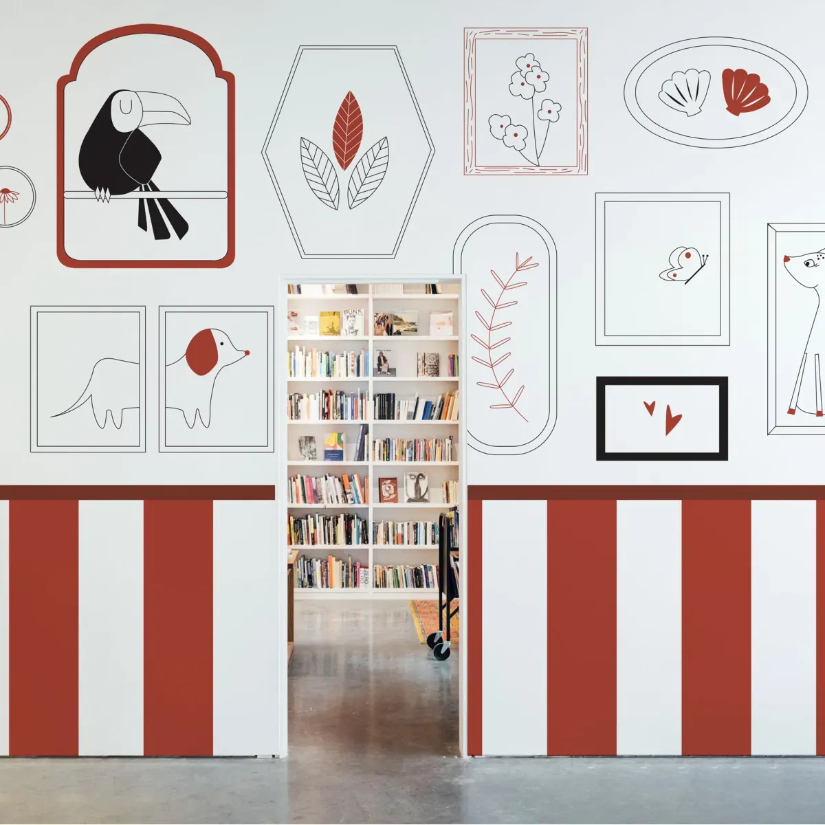 Papier peint panoramique enfant petits explorateurs rouge 450x250cm