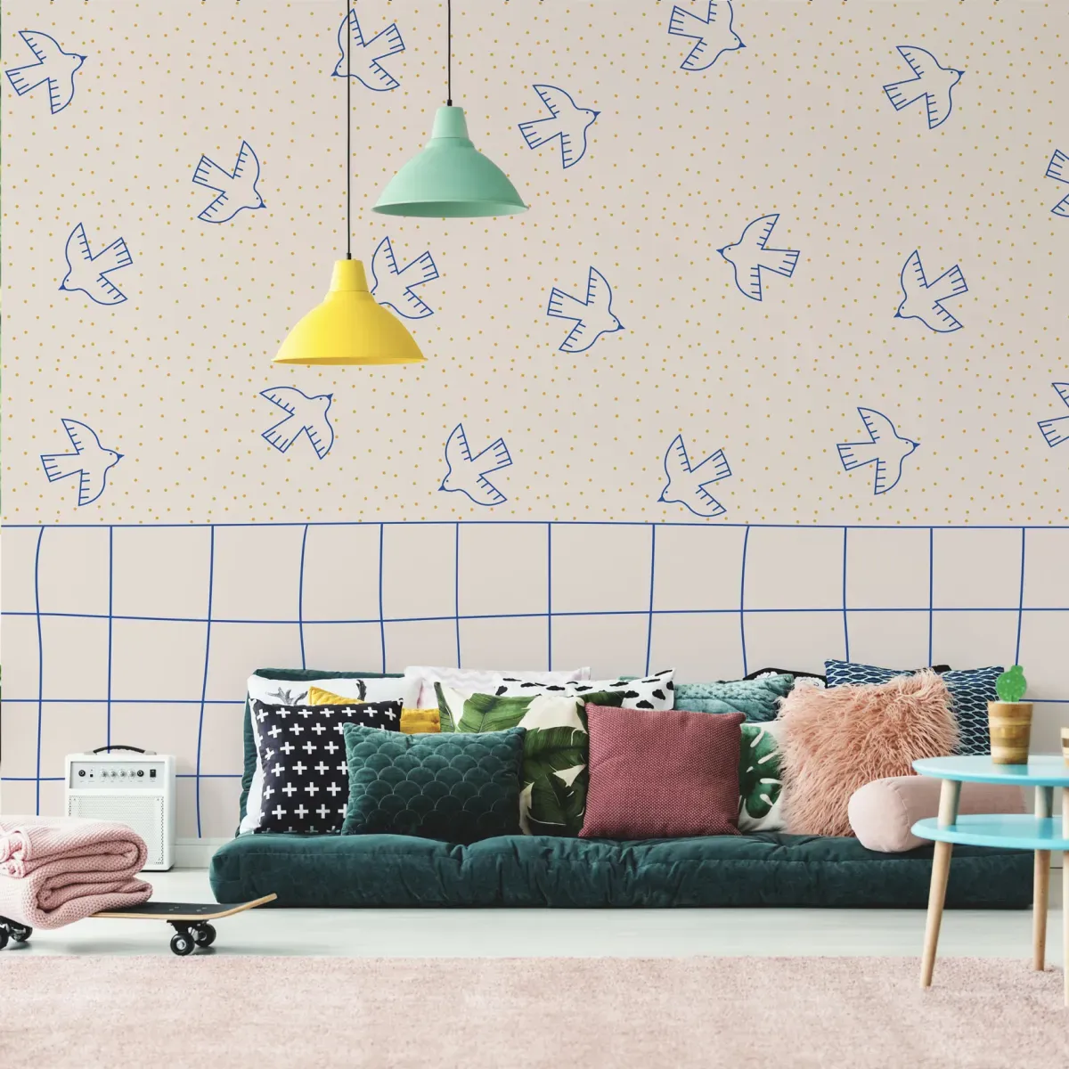 Papier peint panoramique enfant oiseaux beige 150x250cm