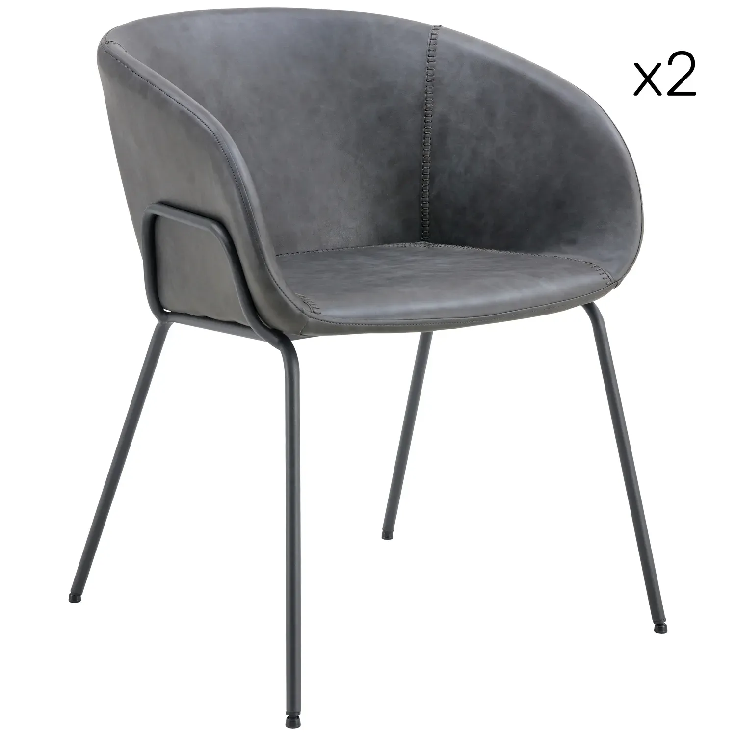Lot de 2 chaises en simili gris foncé