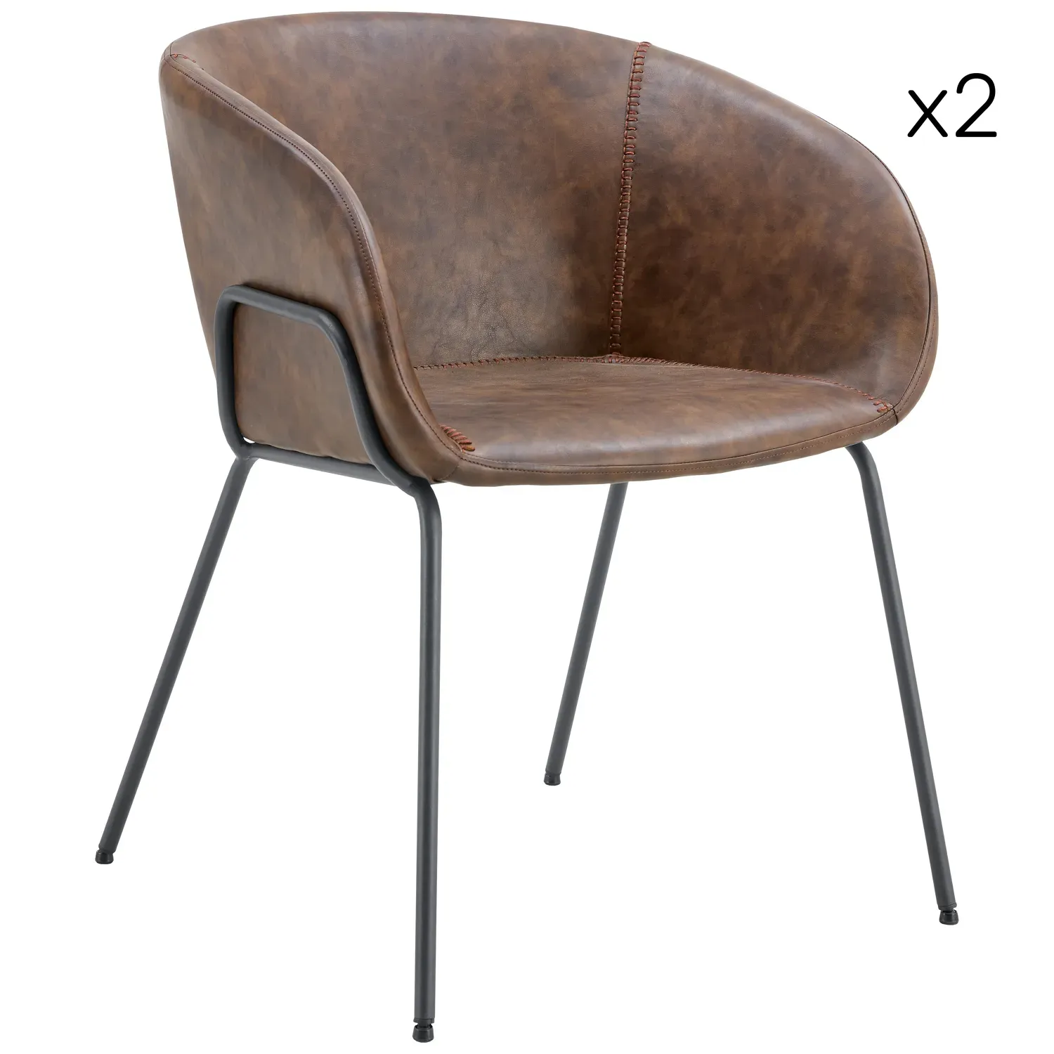 Lot de 2 chaises en simili marron