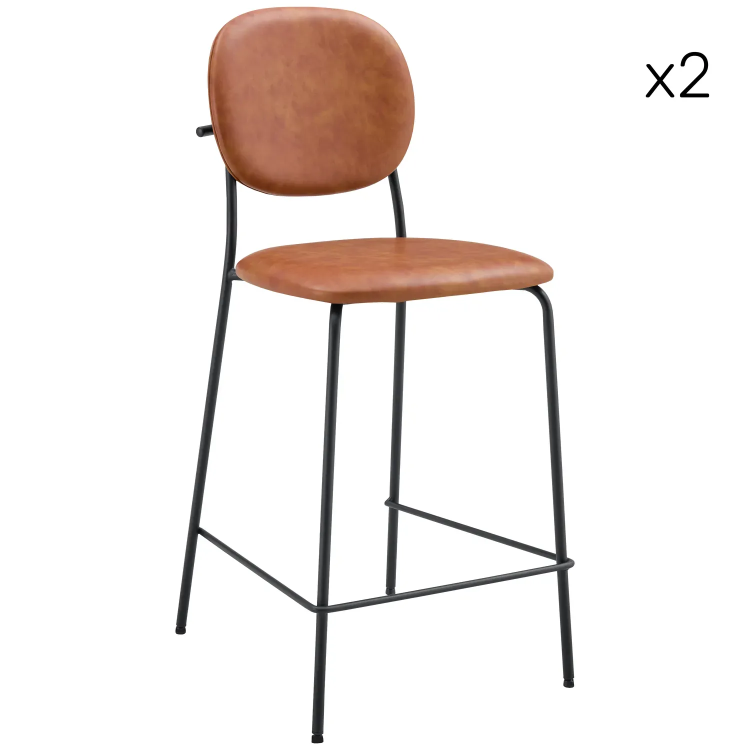 Lot de 2 tabourets de bar en simili cognac