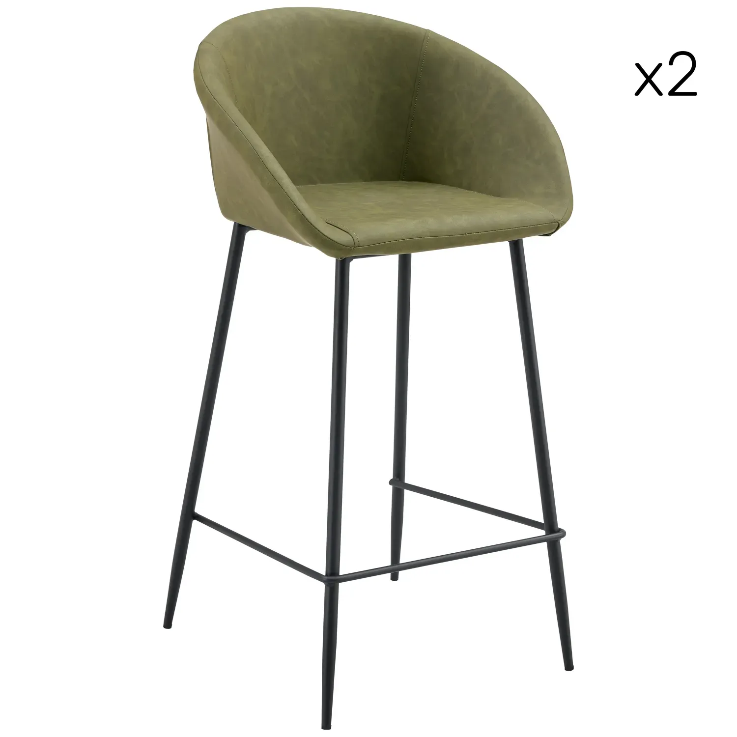 Lot de 2 tabourets de bar en simili vert