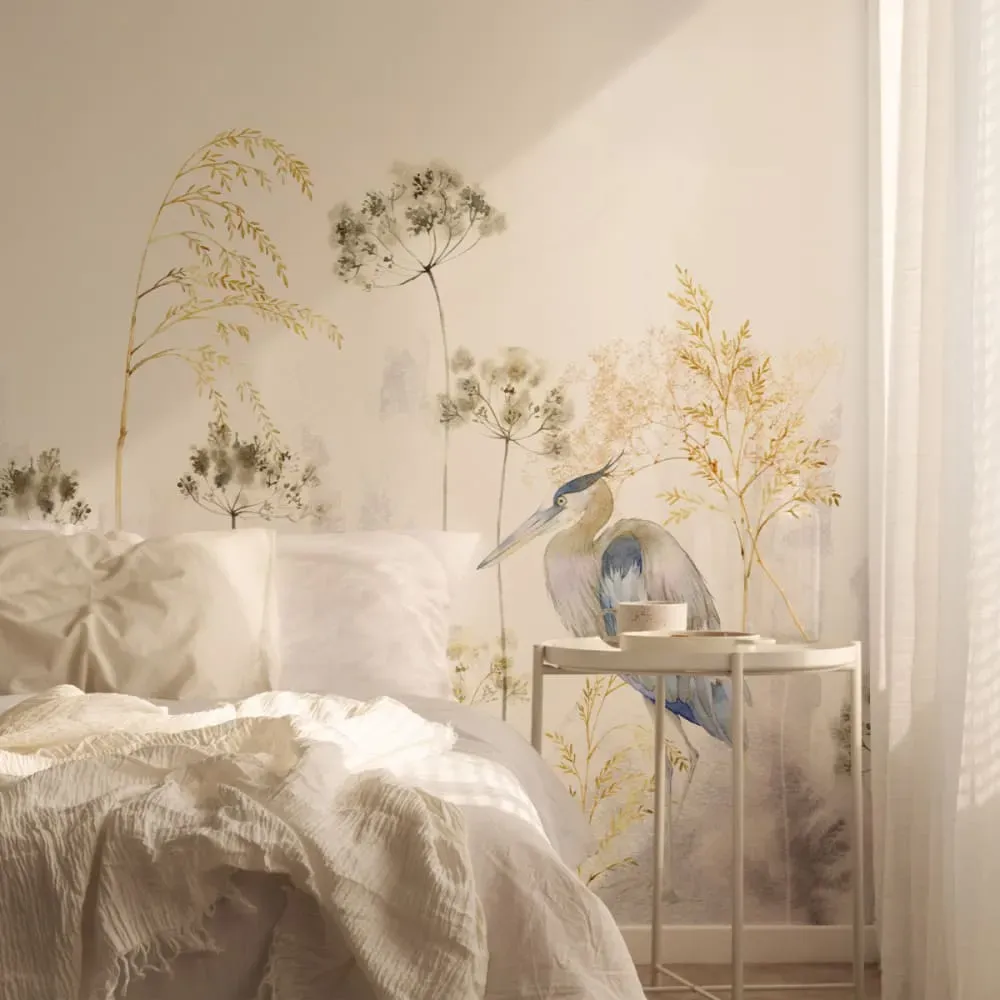 Papier peint panoramique héron bleu gris clair 375x250cm