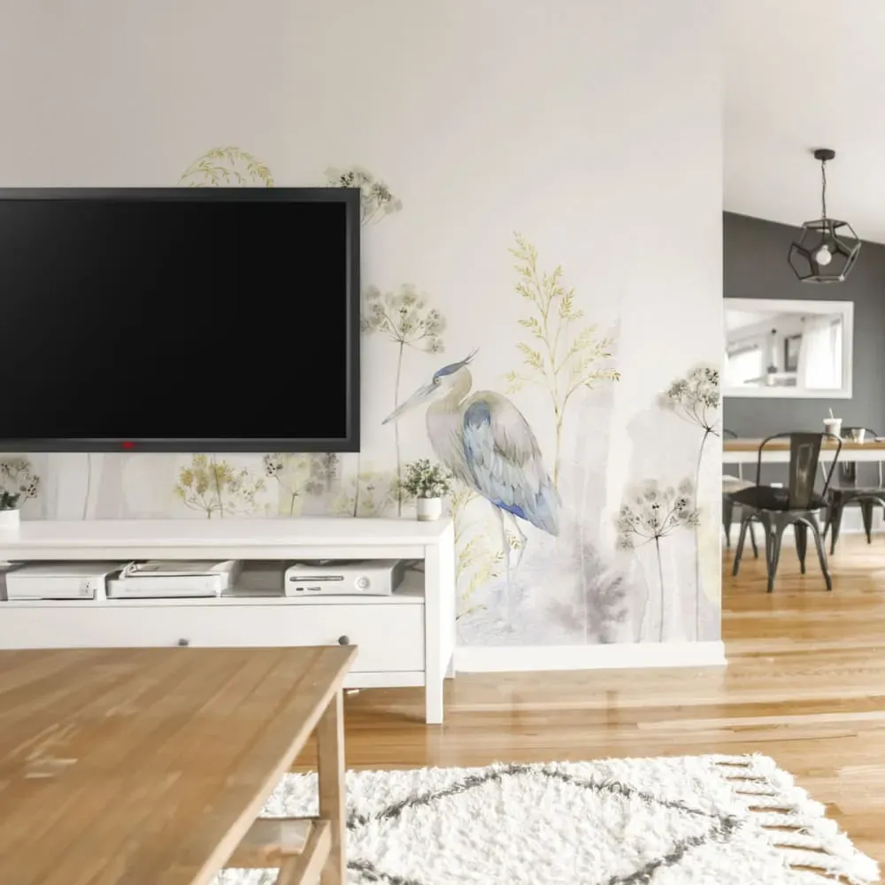 Papier peint panoramique héron bleu beige 300x250cm