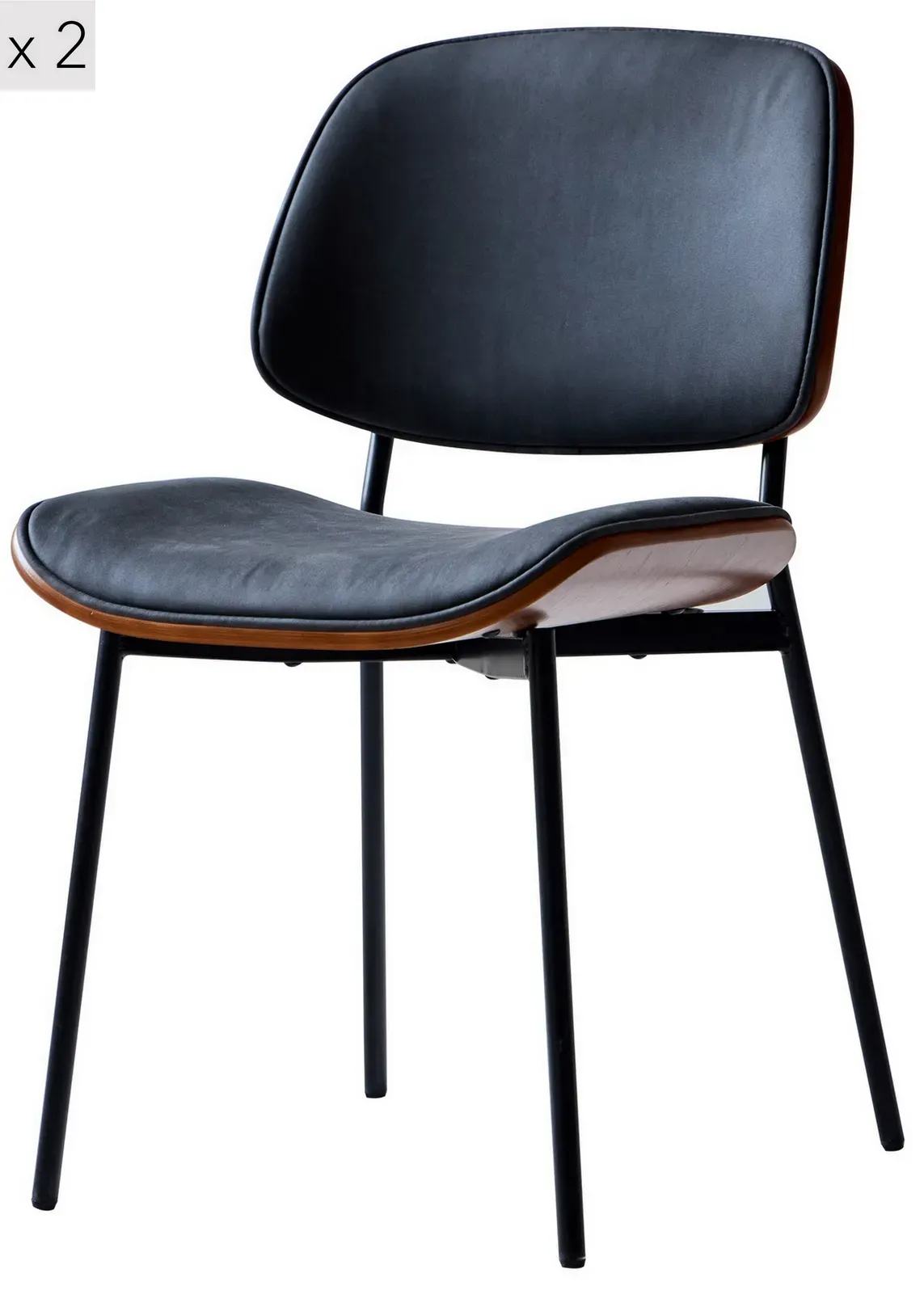 Lot de 2 chaises industrielles en métal et simili noir