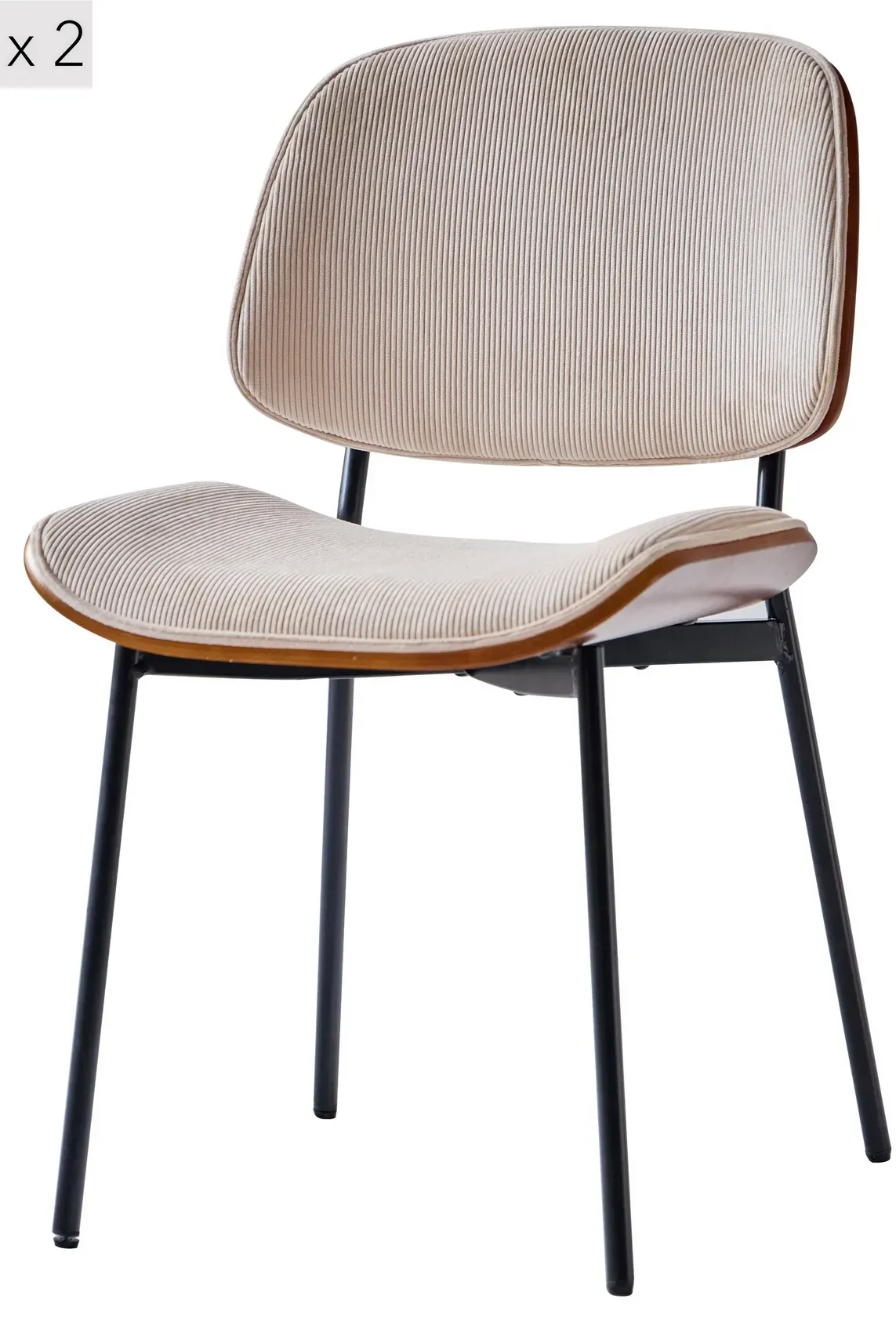 Lot de 2 chaises industrielles en métal et velours côtelé beige