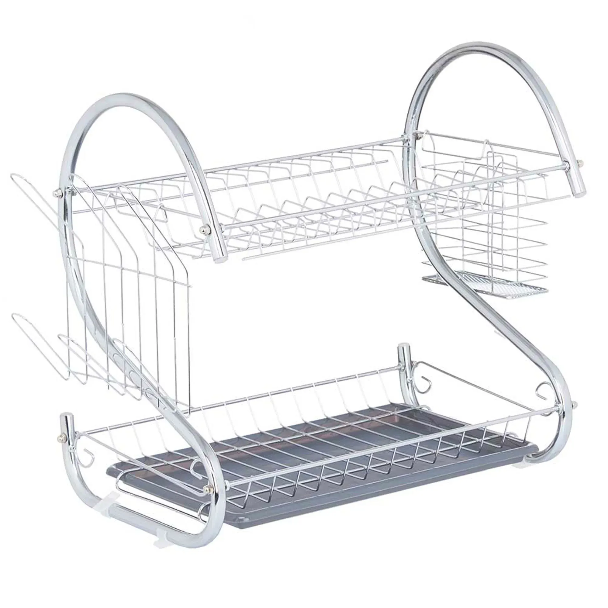 Égouttoir à vaisselle 2 étages plateau gris 45.5x24.5x37.5cm