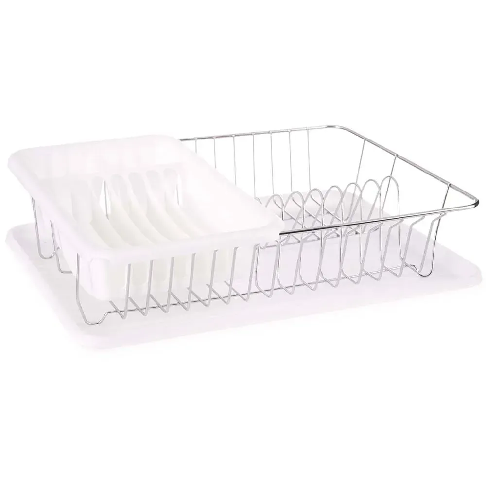 Égouttoir à vaisselle plastique blanc et métal chromé avec plateau 33.