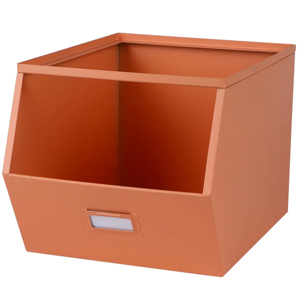 Casier de rangement en métal rose empilable avec étiquette 32x23x21cm