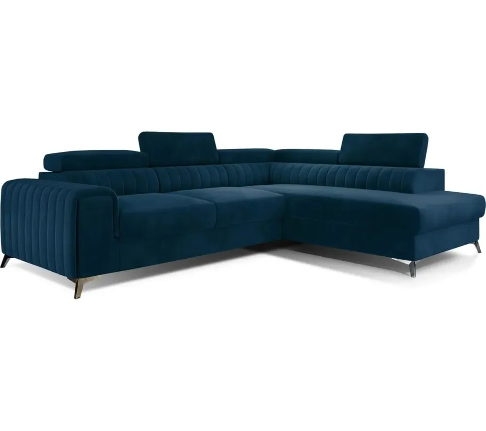 Canapé angle droit convertible velours bleu 5 places