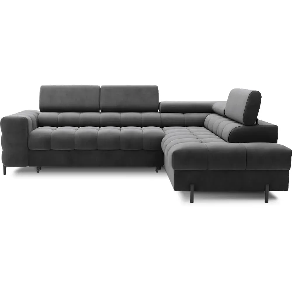 Canapé d'angle droit convertible velours anthracite 5 places