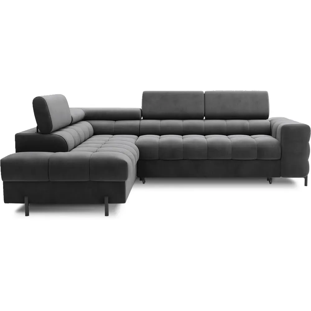 Canapé angle gauche convertible velours anthracite 5 places