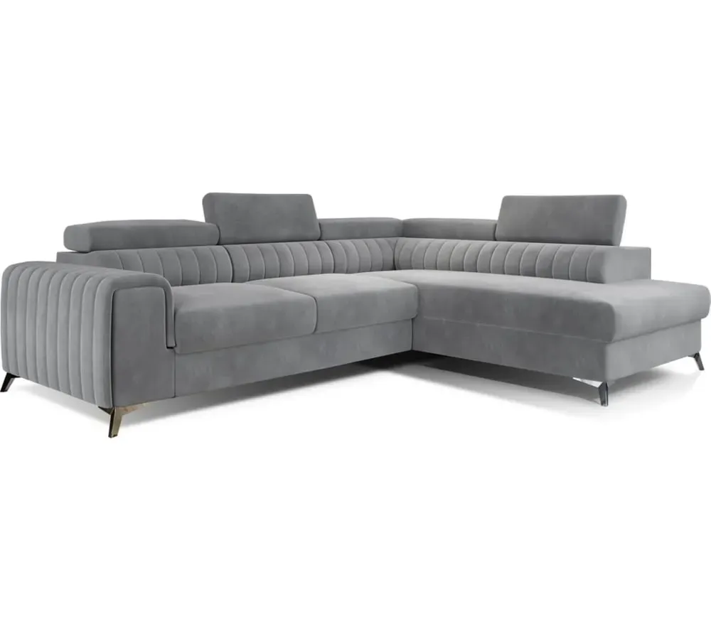 Canapé d'angle droit convertible en velours gris 5 places