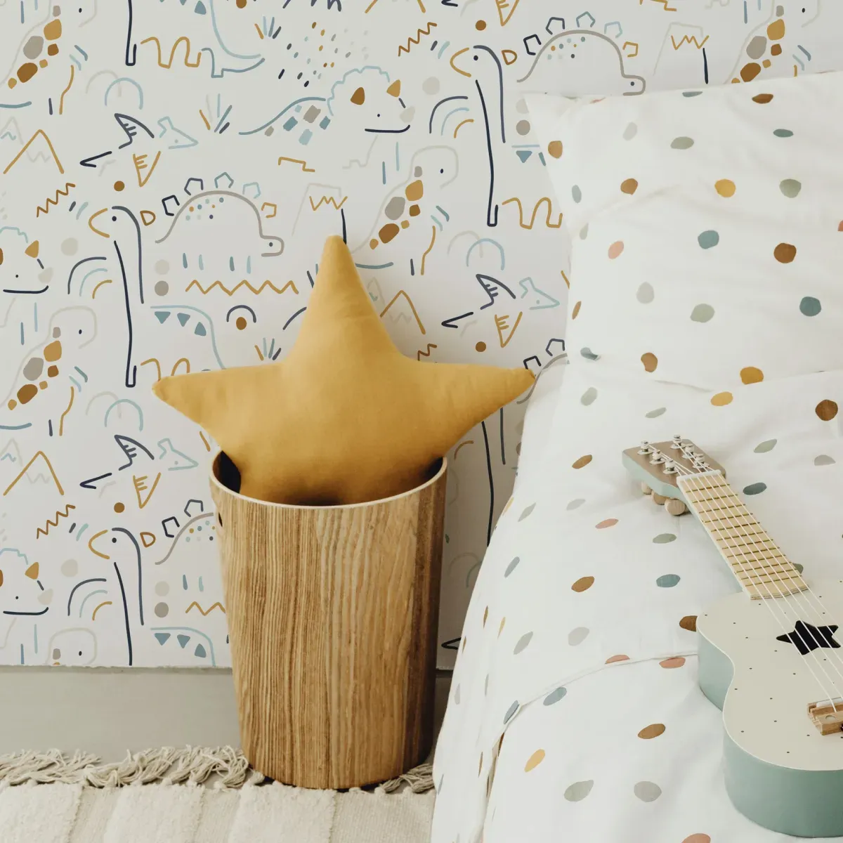 Papier peint panoramique enfant dinosaures lines terra cotta 525x250cm