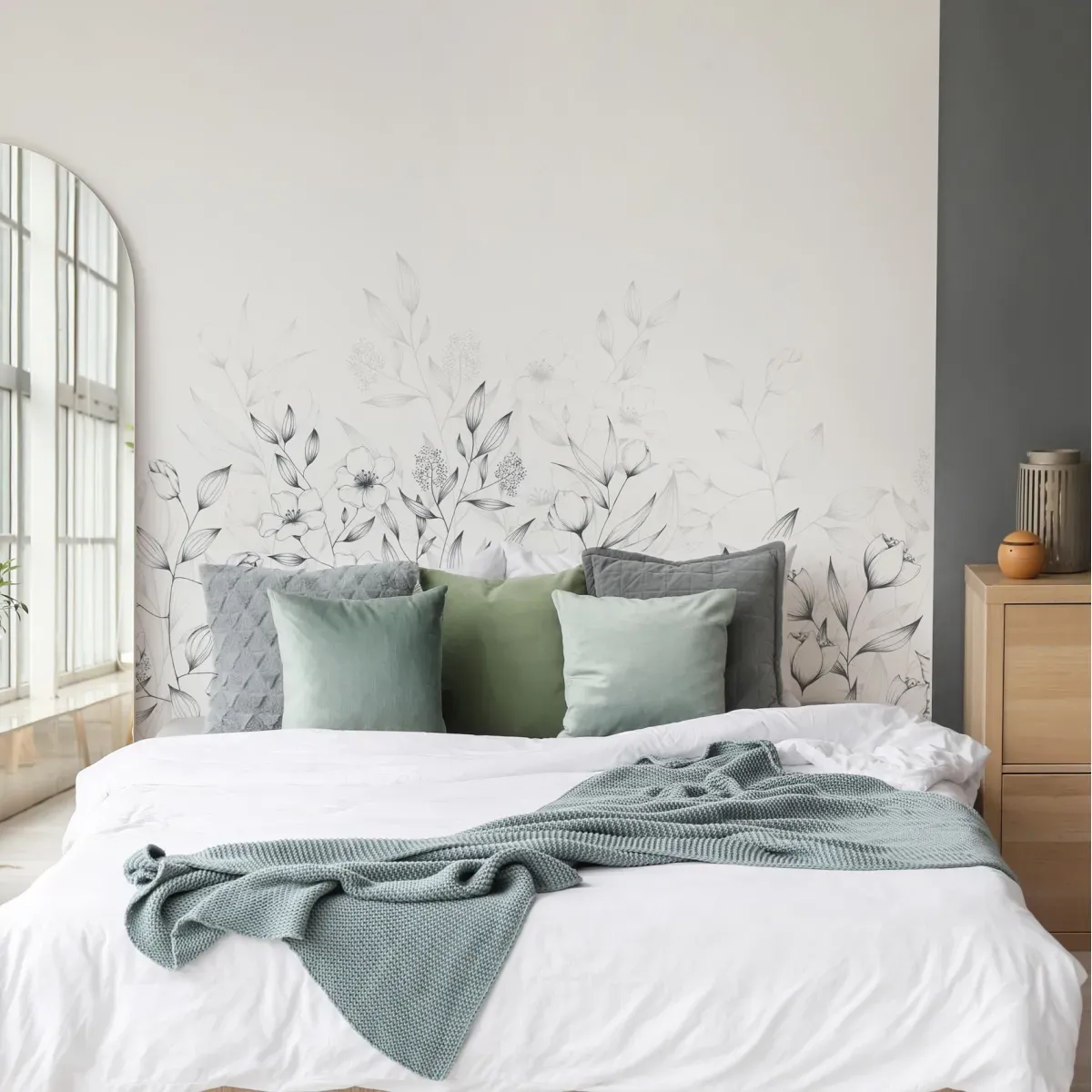 Papier peint panoramique poésie végétale noir et blanc 300x250cm