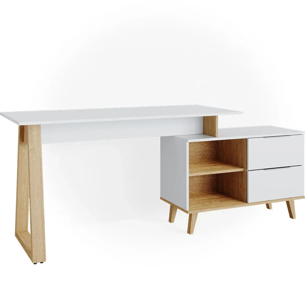 Bureau avec tiroirs XL, Blanc 138 x 77cm