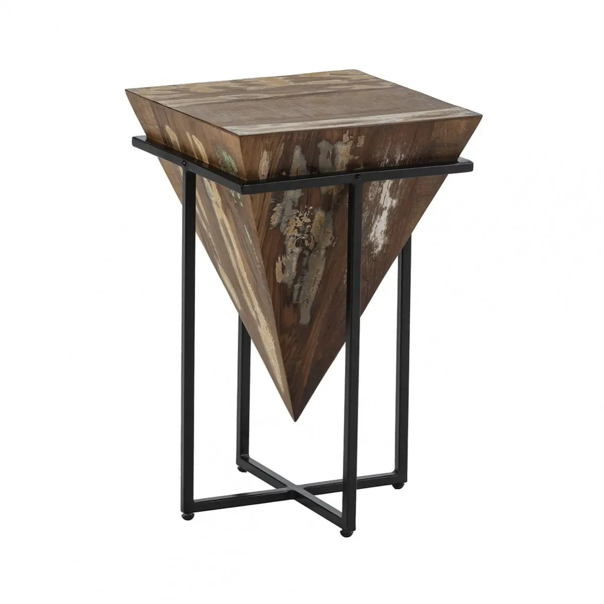 Table  d'appoint h.56cm pyramide inversée bois massif et métal noir
