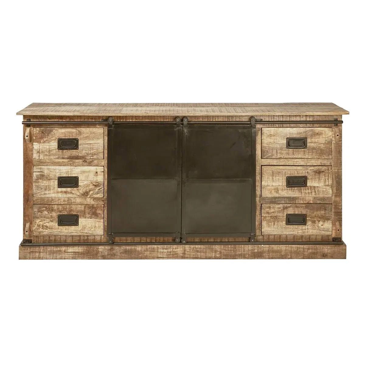 Buffet  2 portes manguier et métal noir