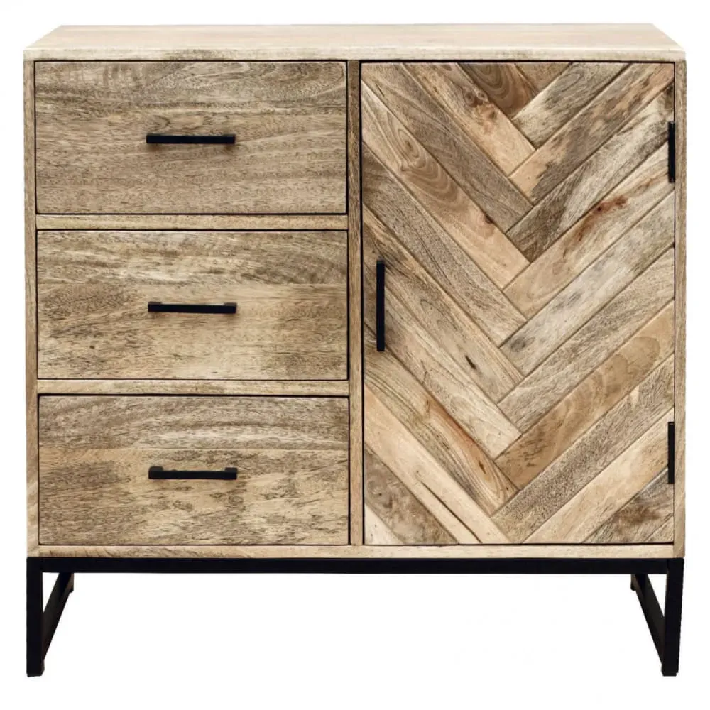 Buffet  1 porte 3 tiroirs en manguier massif