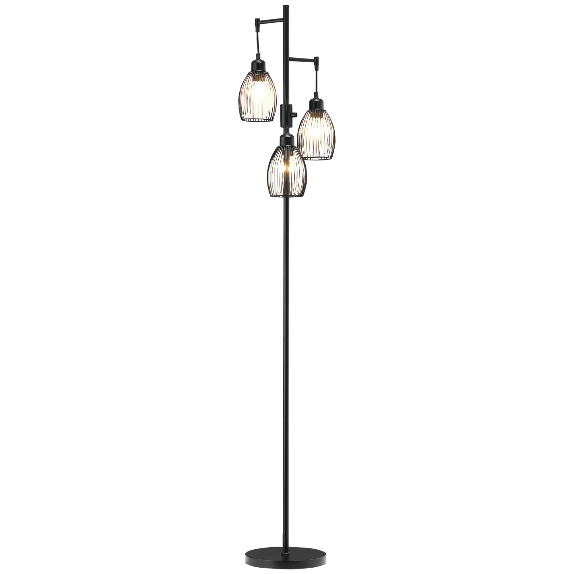 Lampadaire industriel grillagé arqué H154 cm métal noir rotin