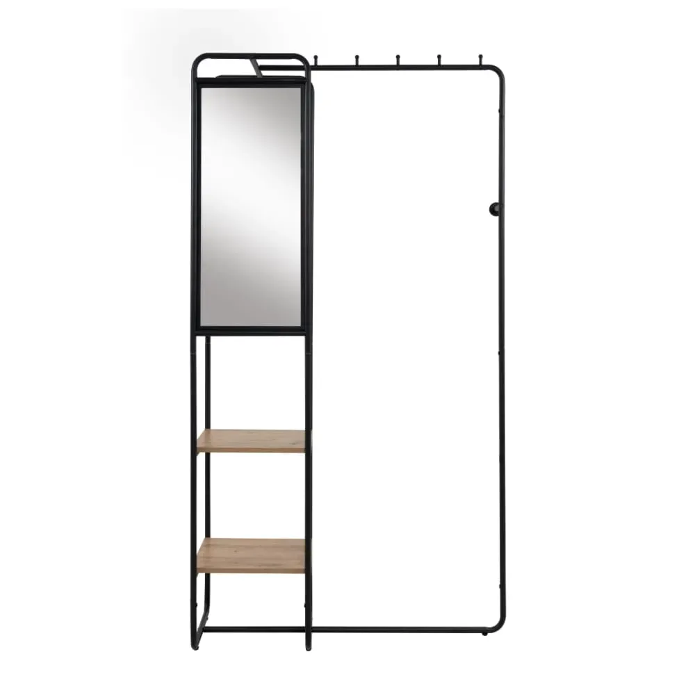 Vestiaire en métal laqué 6 crochets avec miroir H185 cm - Noir