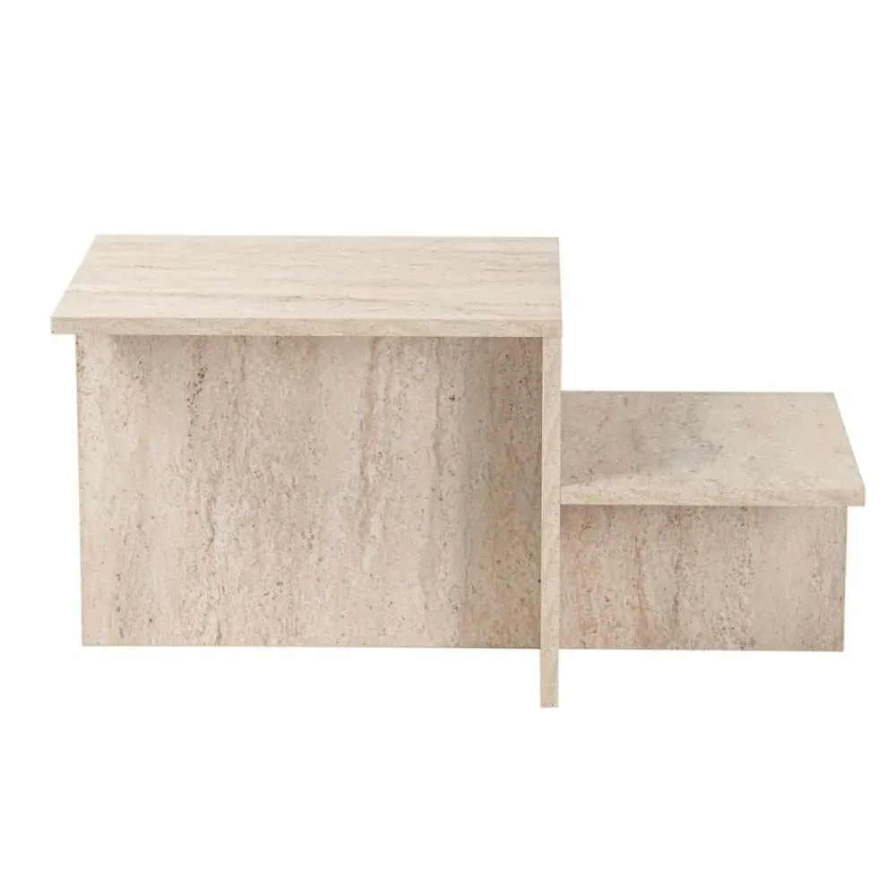 Table basse 2 niveaux L77 cm - Effet Travertin