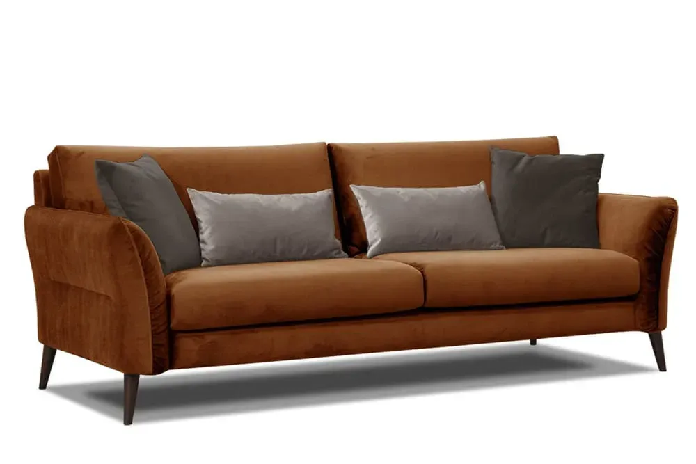 Canapé droit 3 places avec coussins tissu orange