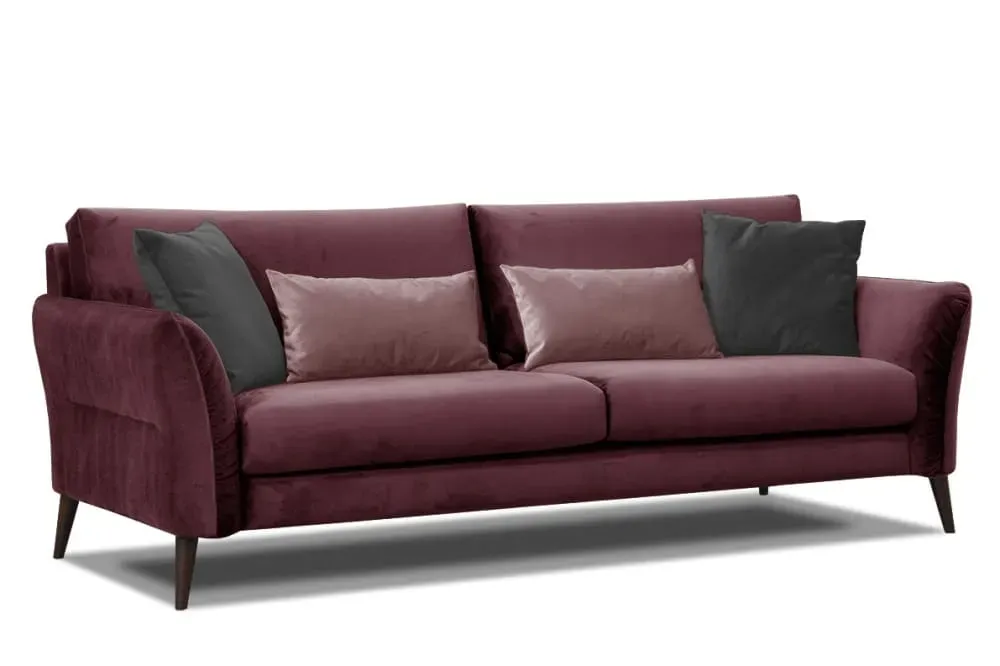 Canapé droit 3 places avec coussins tissu bordeaux
