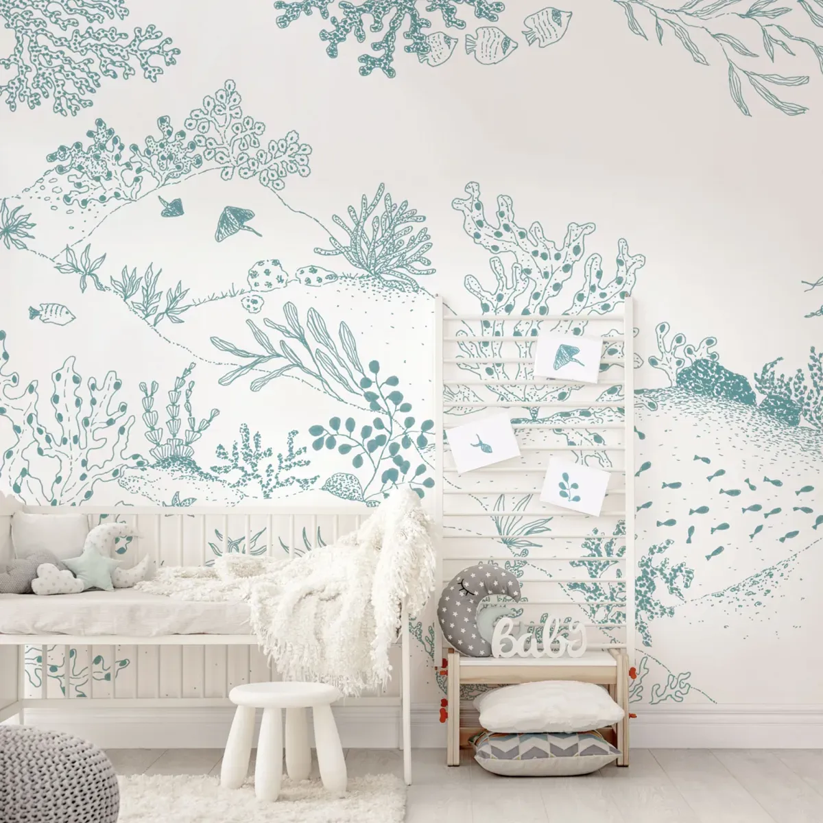 Papier peint panoramique enfant jardin sous-marin vert 225x250cm