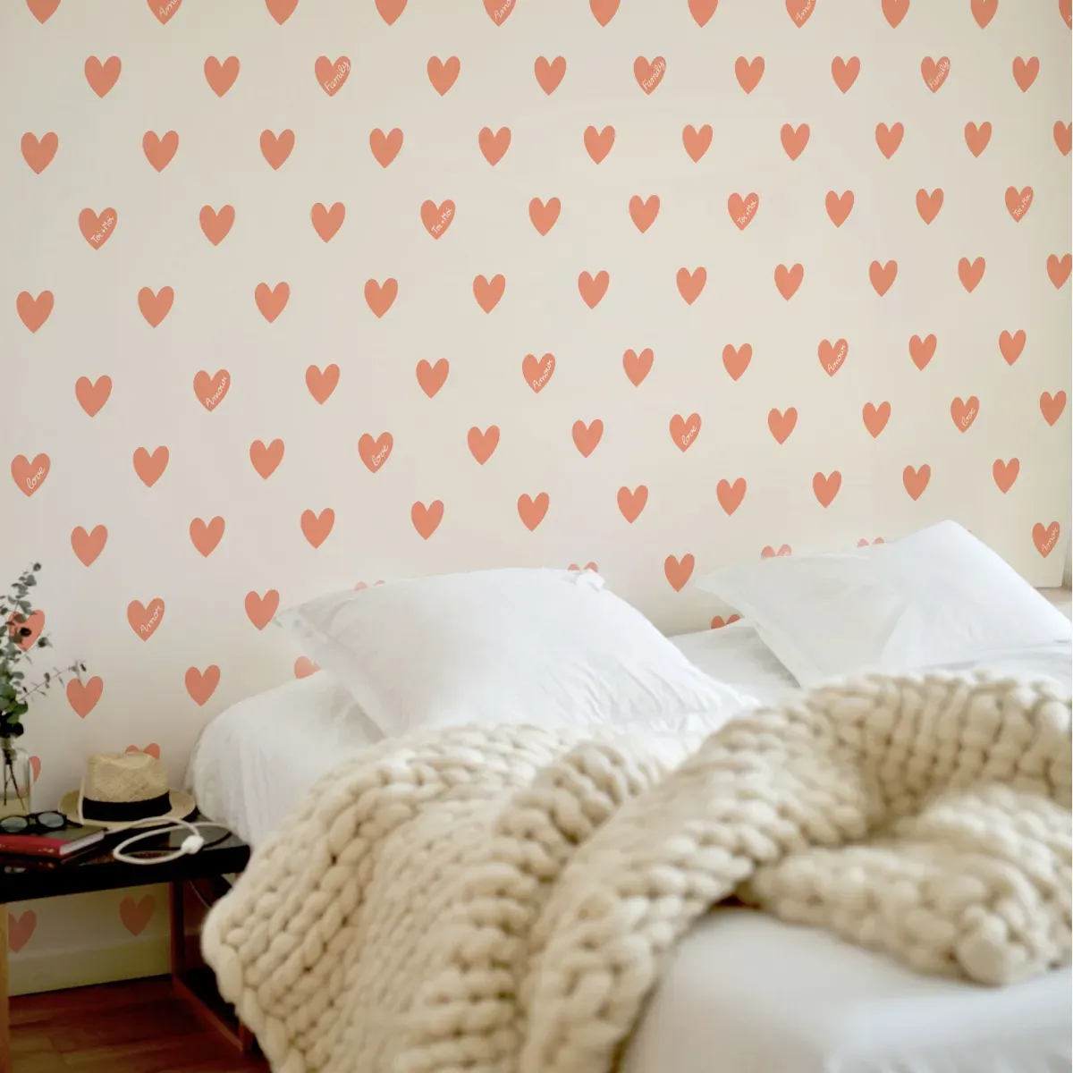 Papier peint panoramique enfant amour coeur orange 225x250cm