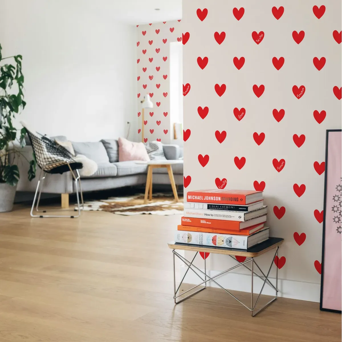 Papier peint panoramique enfant amour coeur rouge 450x250cm
