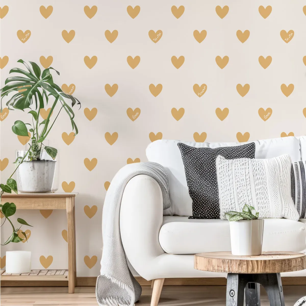 Papier peint panoramique enfant amour coeur jaune 225x250cm